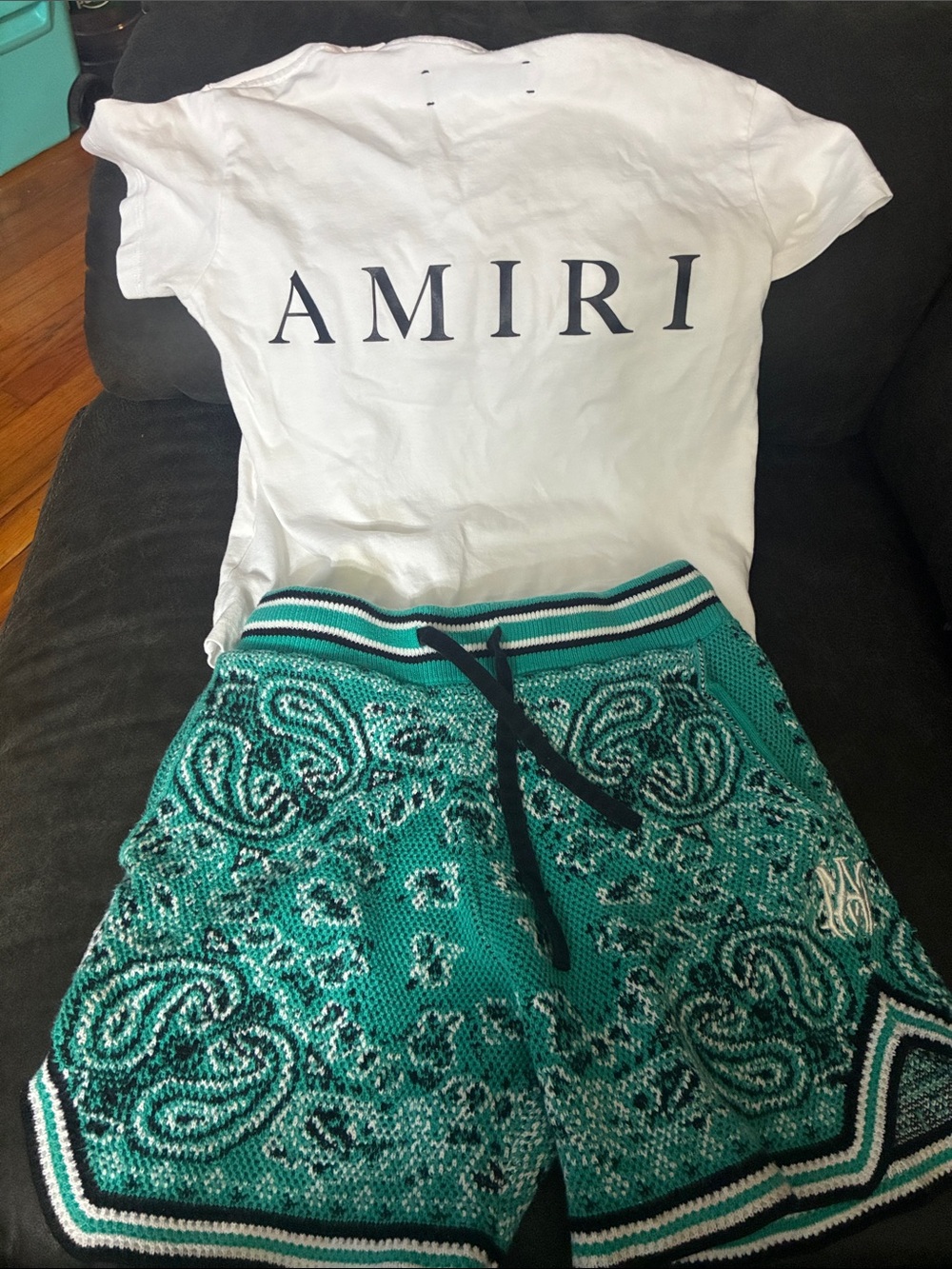 AMIRI Teal Paisley Knit Mini Skirt